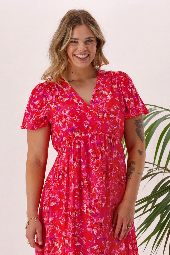 Gloss The Label Miro Dress Red Pink Floral