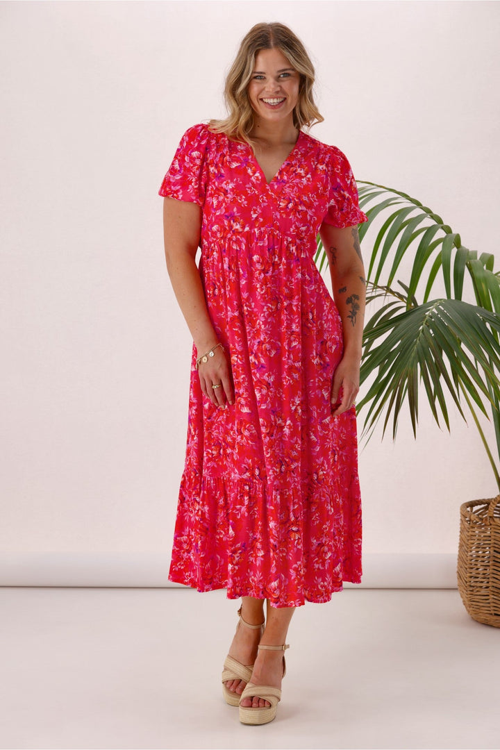 Gloss The Label Miro Dress Red Pink Floral