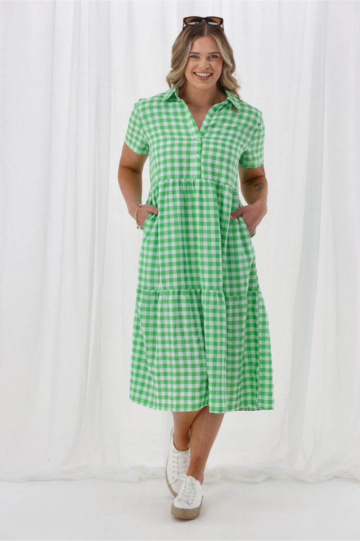 Gloss The Label Nadia Dress Green White Gingham