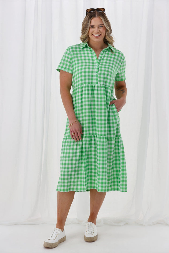 Gloss The Label Nadia Dress Green White Gingham