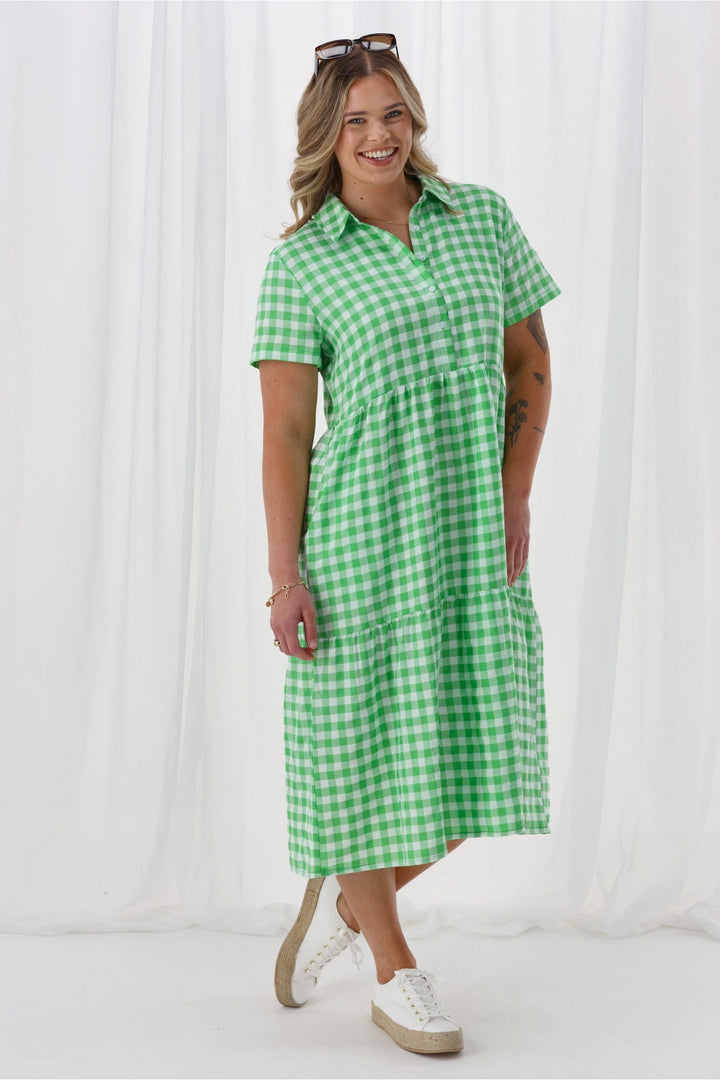 Gloss The Label Nadia Dress Green White Gingham