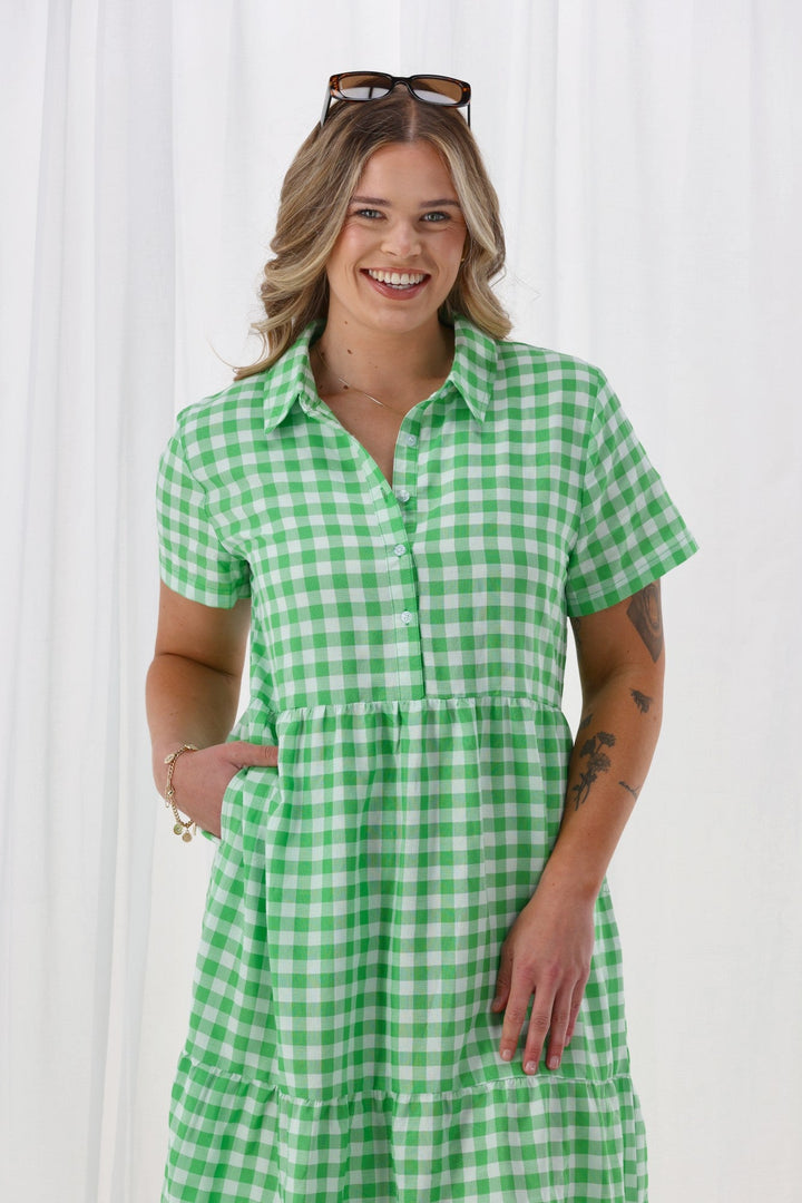 Gloss The Label Nadia Dress Green White Gingham