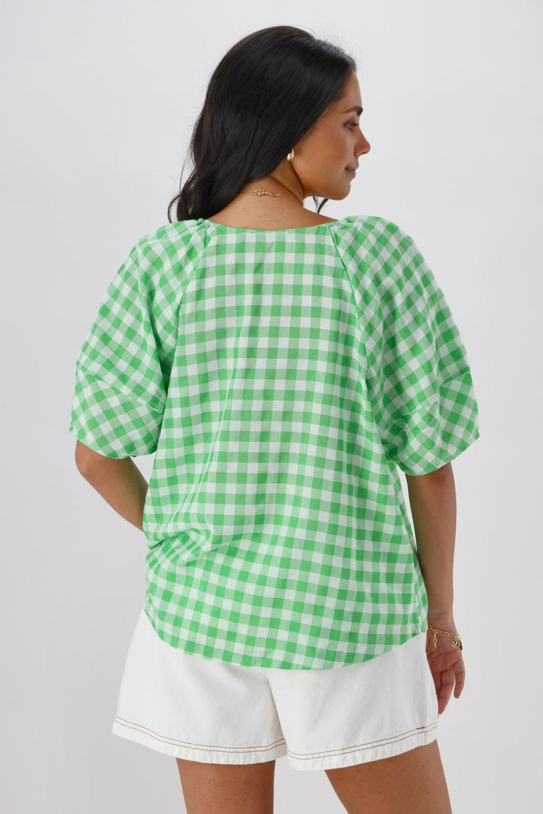 Gloss The Label Nadia Top Green White Gingham