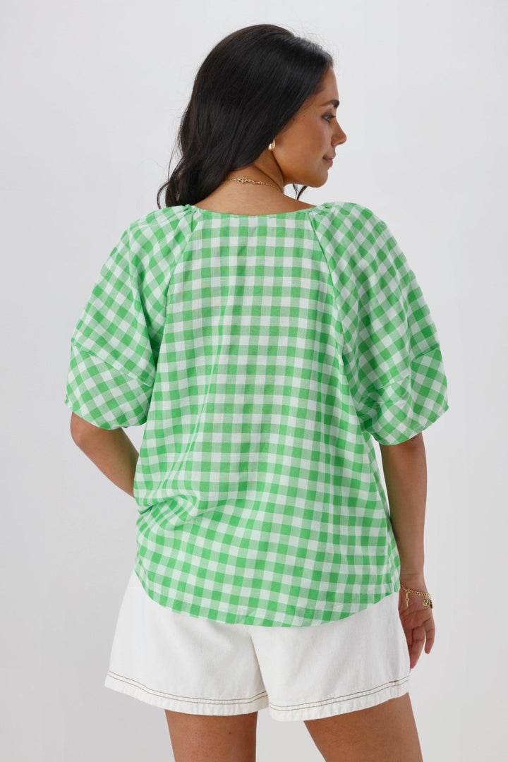 Gloss The Label Nadia Top Green White Gingham