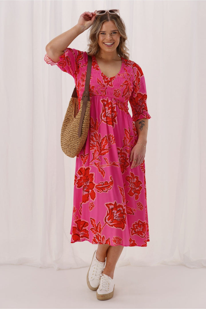 Gloss The Label Nell Dress Pink Print