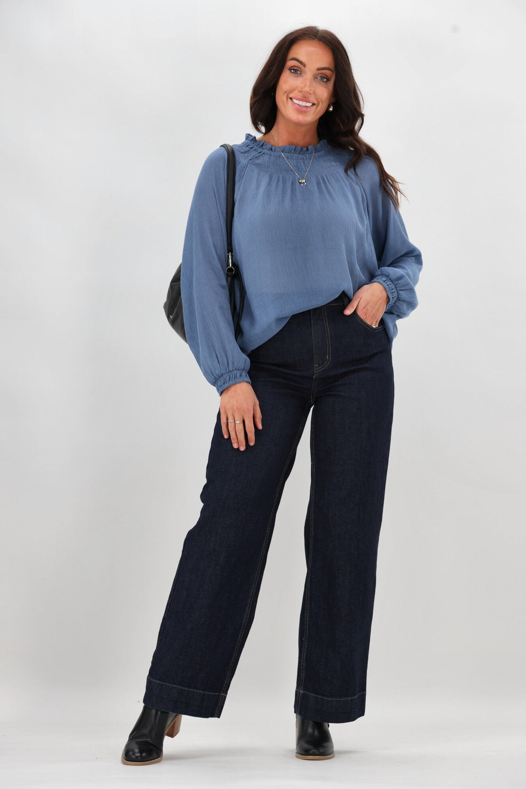 Gloss The  Label Nell Shirred Neck Top Blue