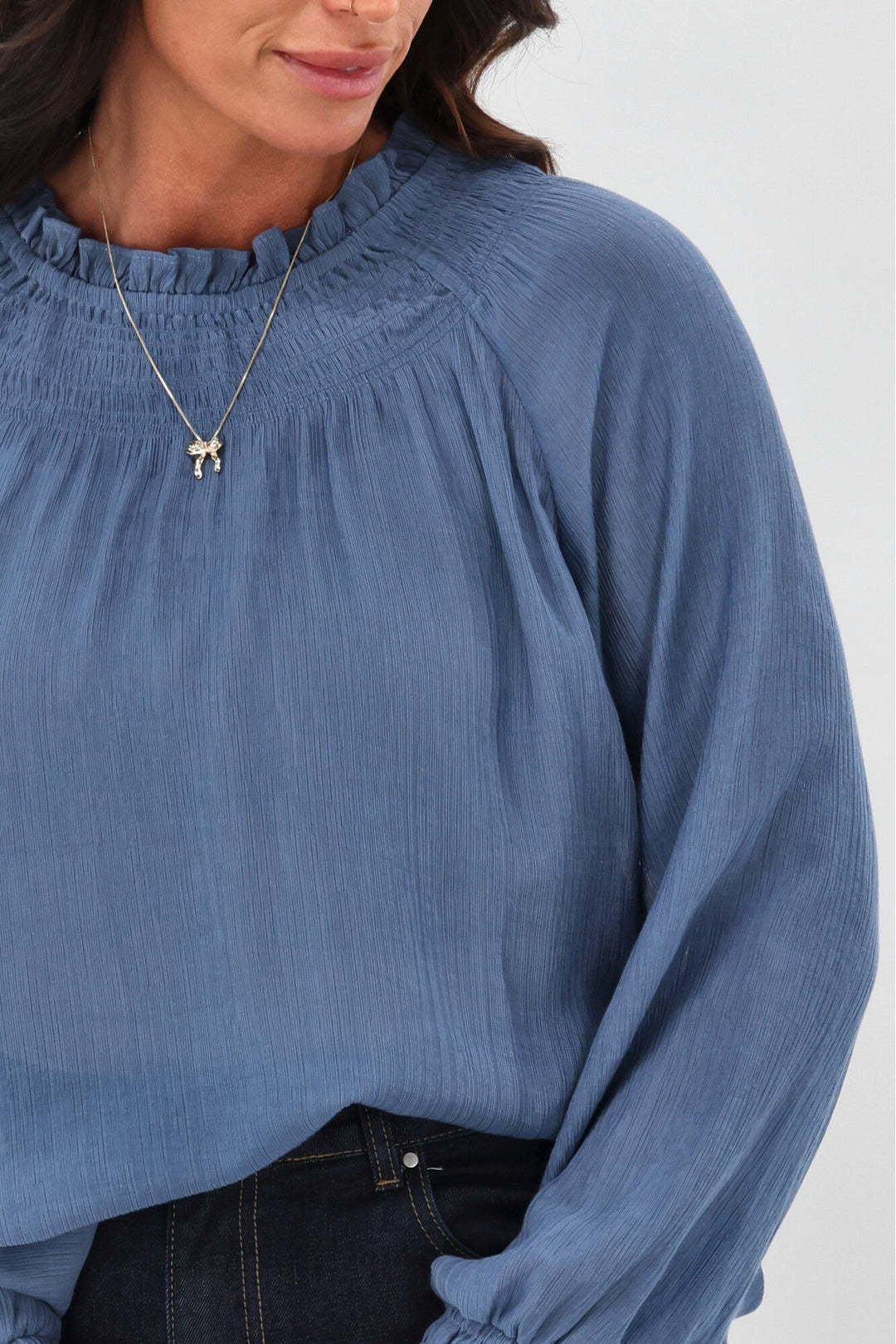Gloss The  Label Nell Shirred Neck Top Blue