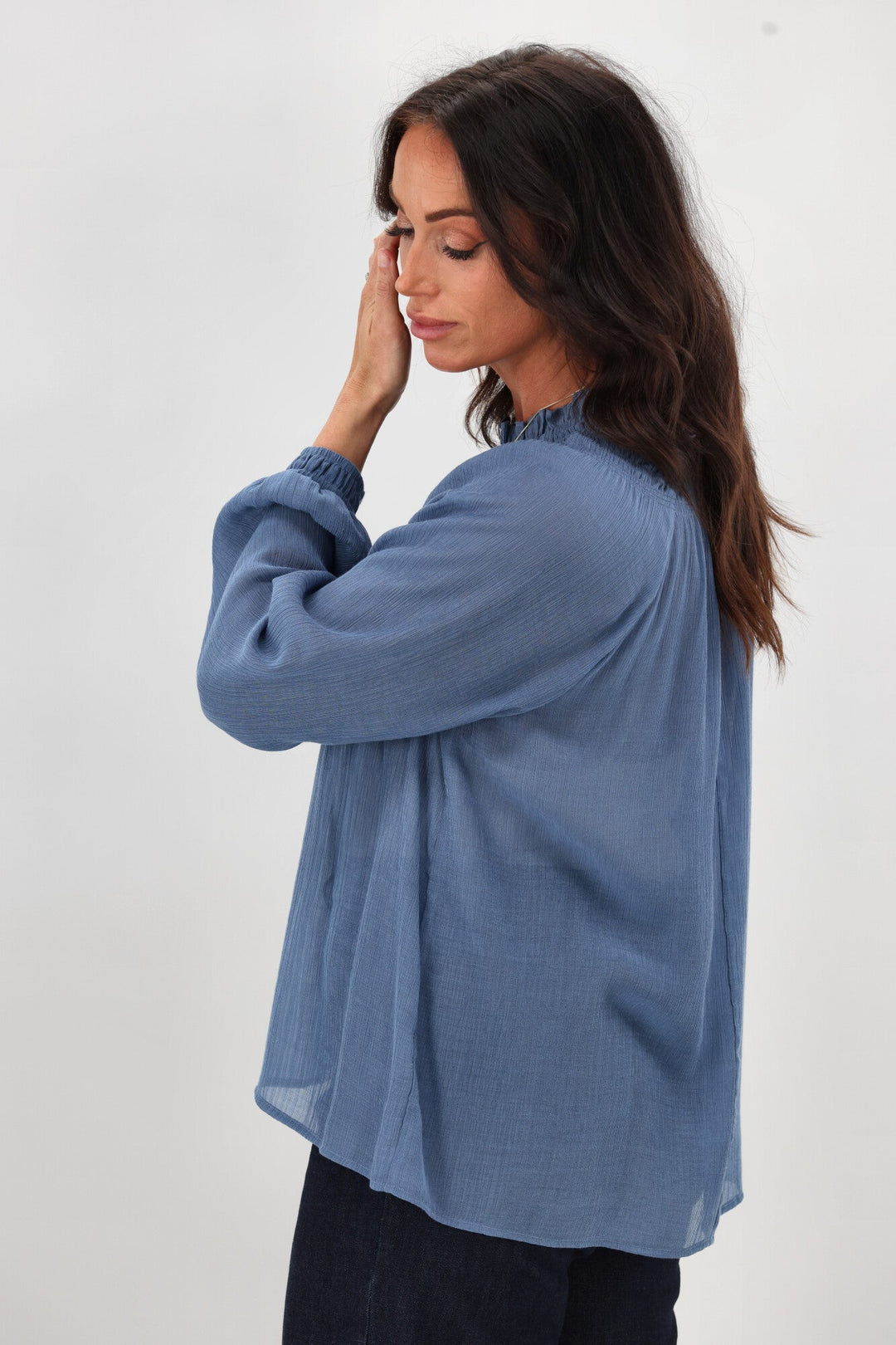 Gloss The  Label Nell Shirred Neck Top Blue