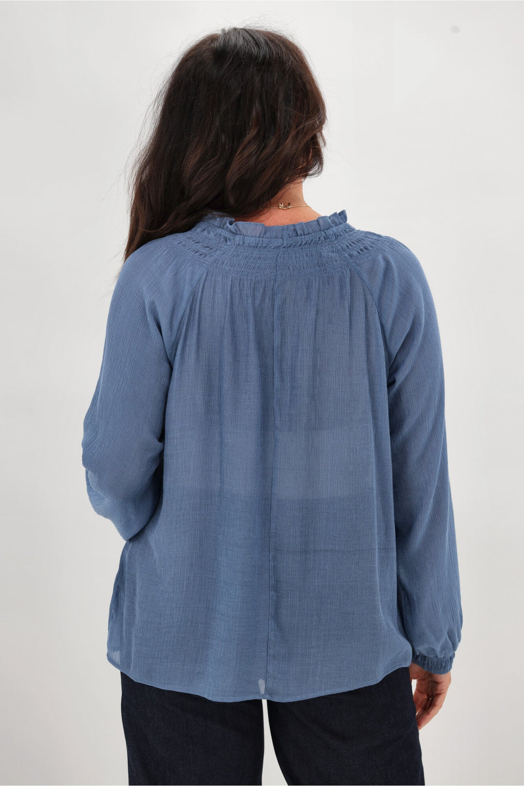 Gloss The  Label Nell Shirred Neck Top Blue