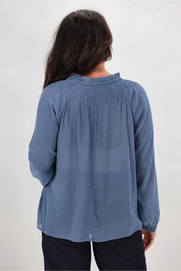 Gloss The  Label Nell Shirred Neck Top Blue