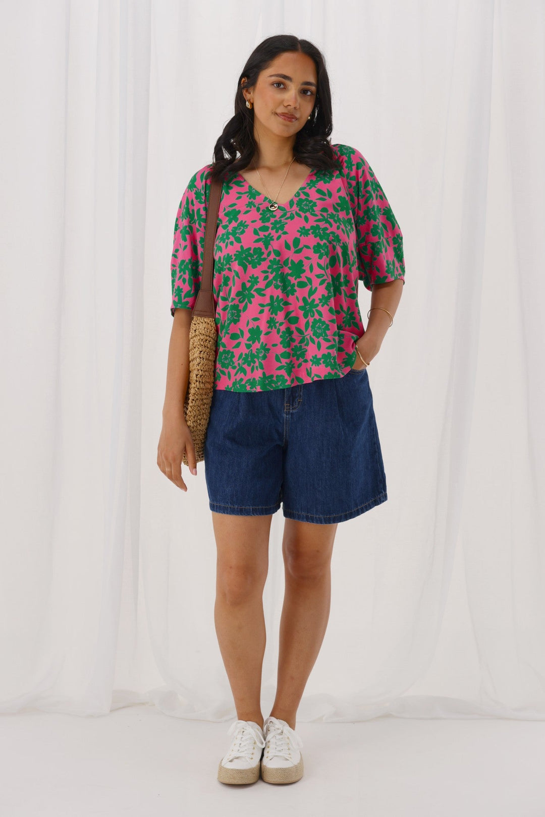 Gloss The Label Nova Top Green Pink Floral
