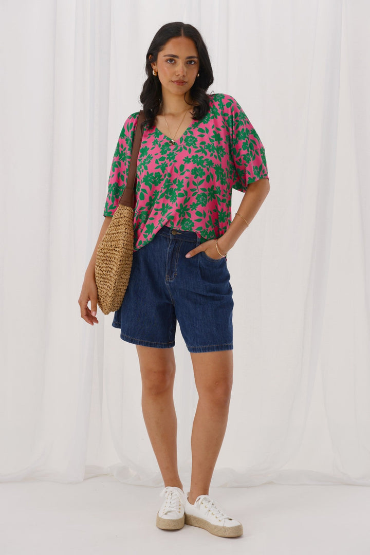 Gloss The Label Nova Top Green Pink Floral