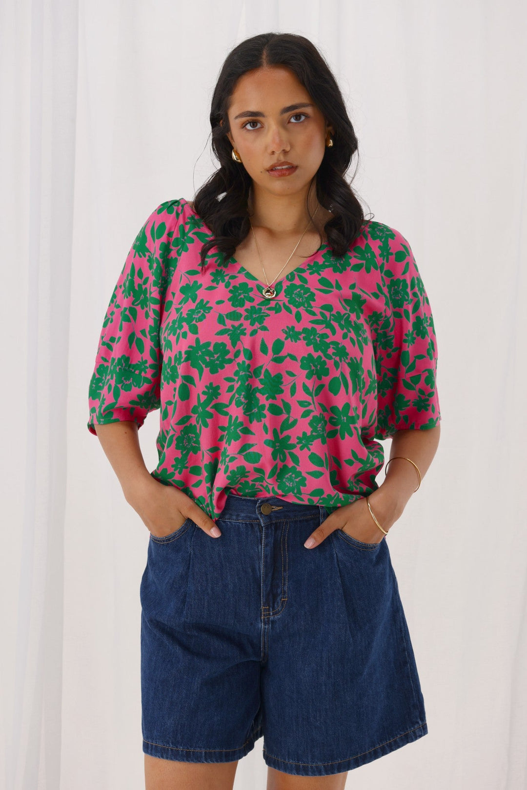 Gloss The Label Nova Top Green Pink Floral