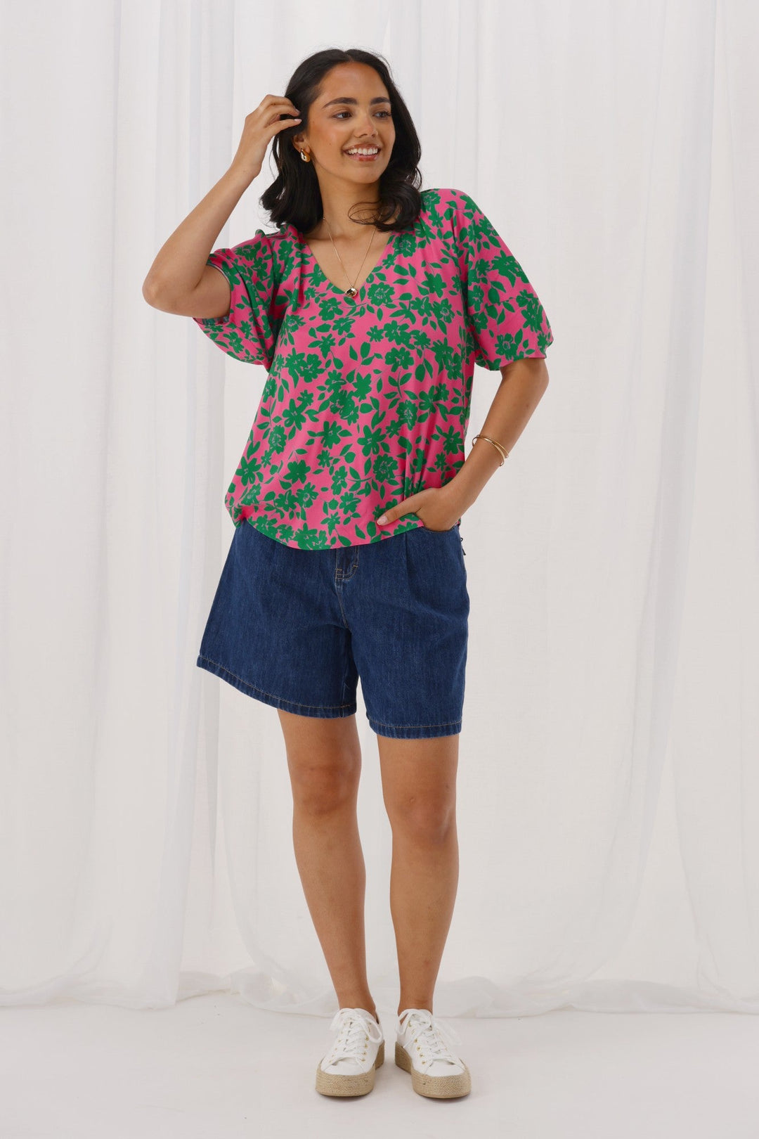 Gloss The Label Nova Top Green Pink Floral