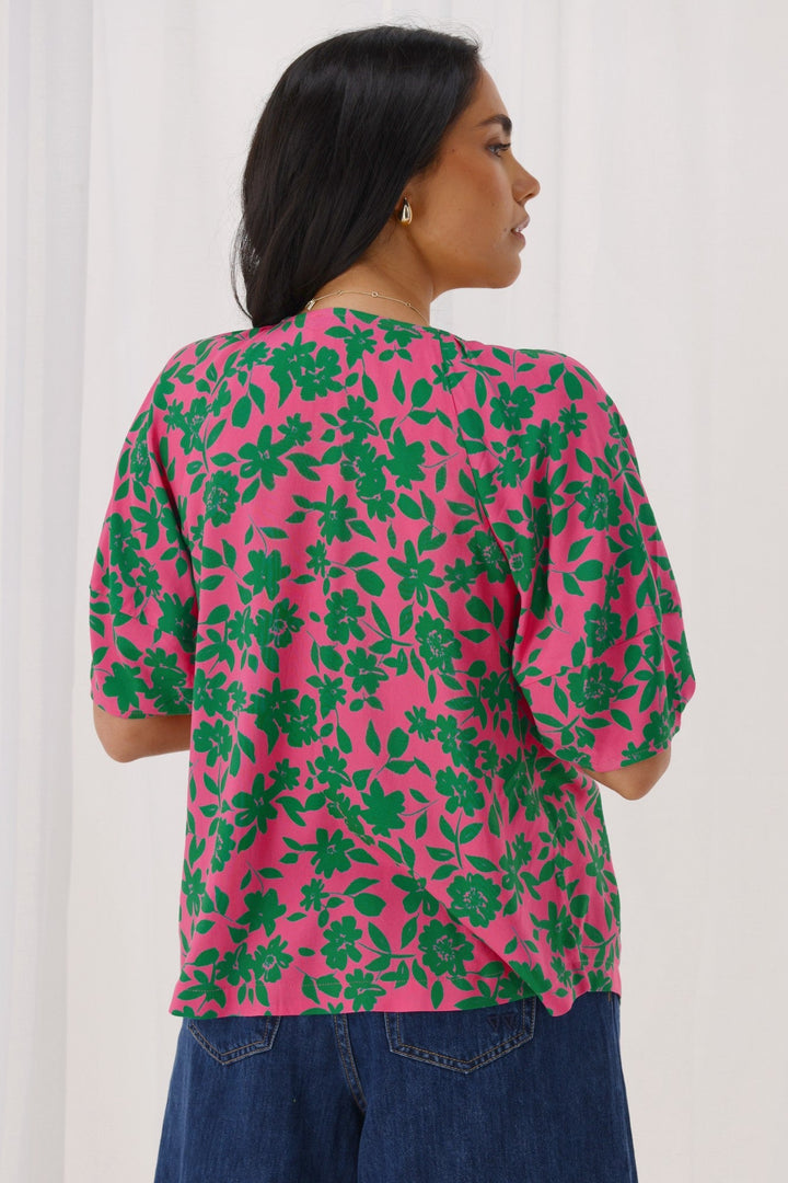 Gloss The Label Nova Top Green Pink Floral