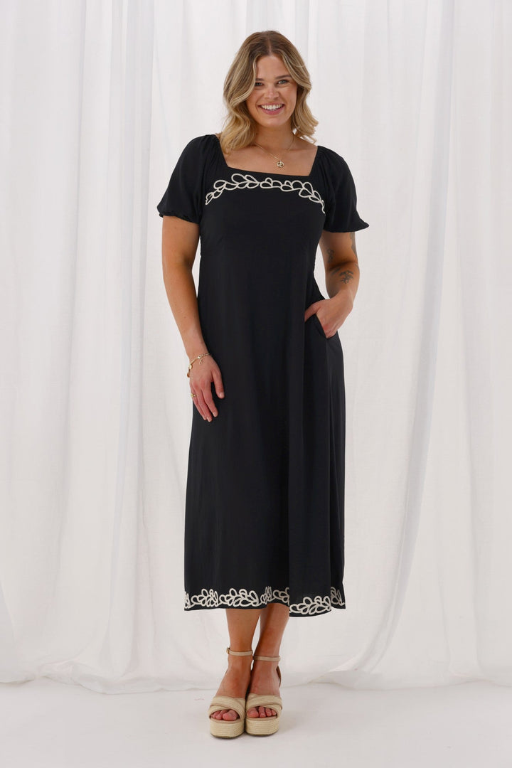 Gloss The Label Nyal Embroidered Dress Black