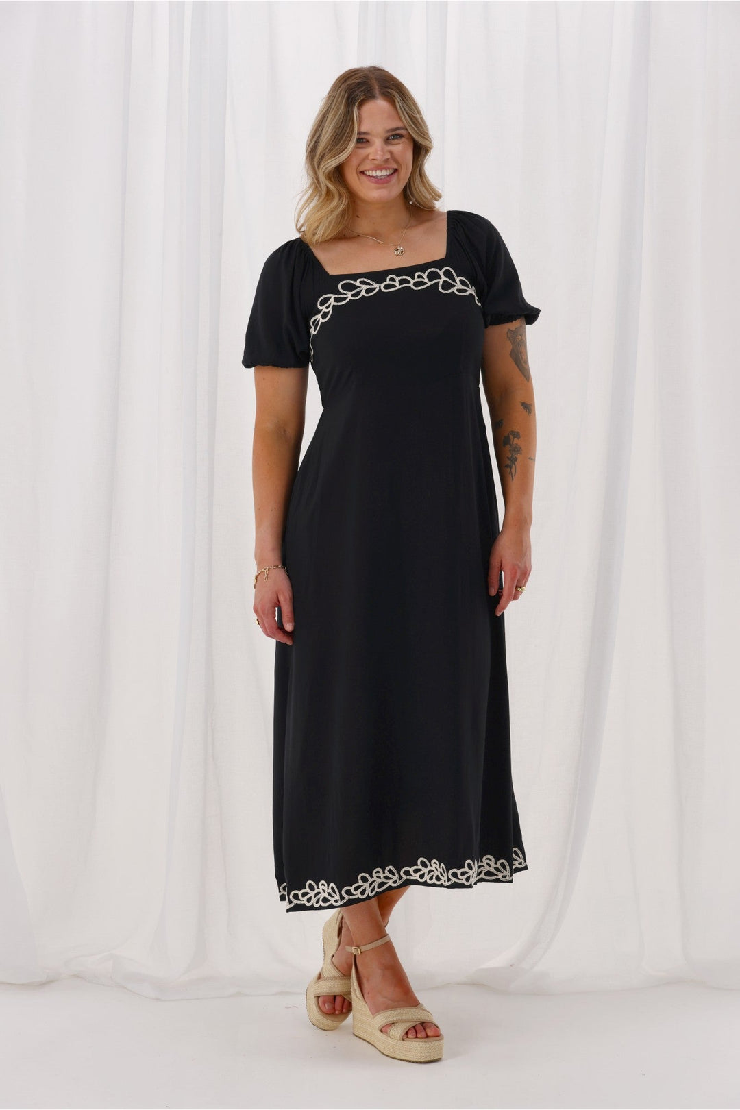 Gloss The Label Nyal Embroidered Dress Black