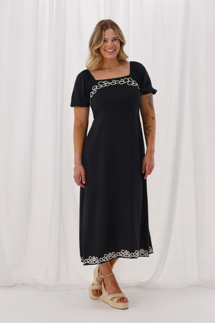 Gloss The Label Nyal Embroidered Dress Black