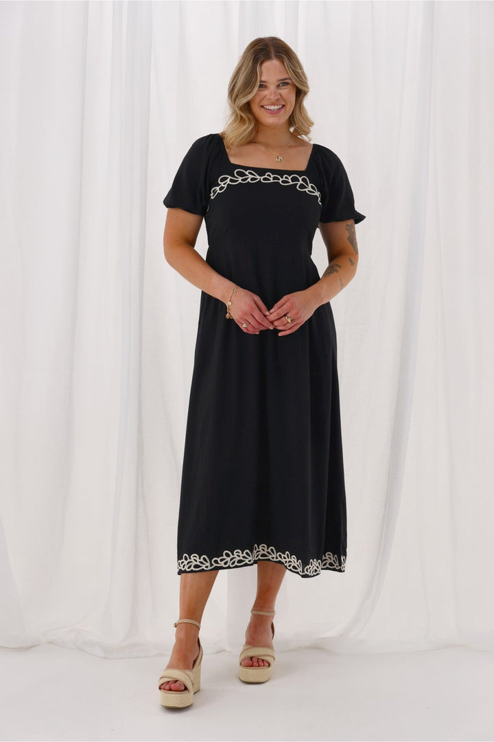 Gloss The Label Nyal Embroidered Dress Black
