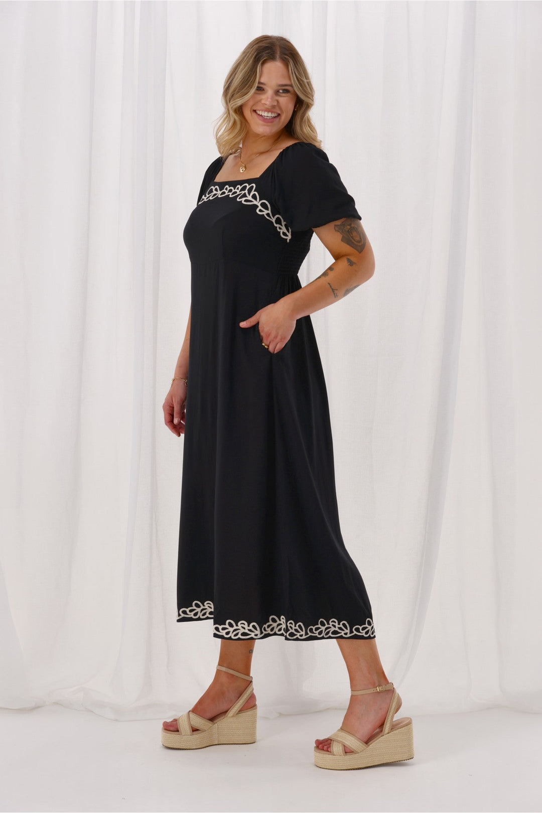 Gloss The Label Nyal Embroidered Dress Black