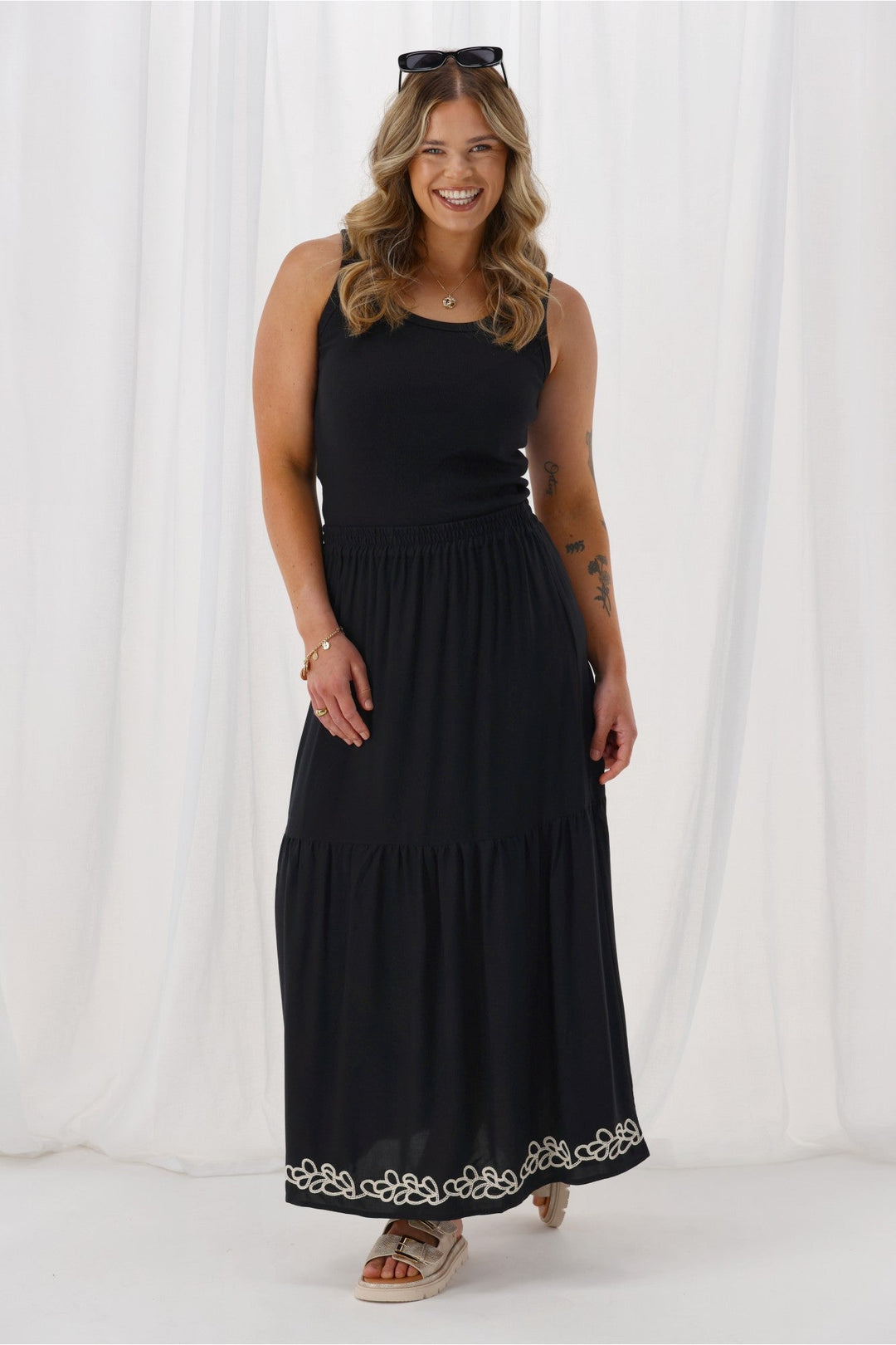 Gloss The Label Nyal Embroidered Skirt Black