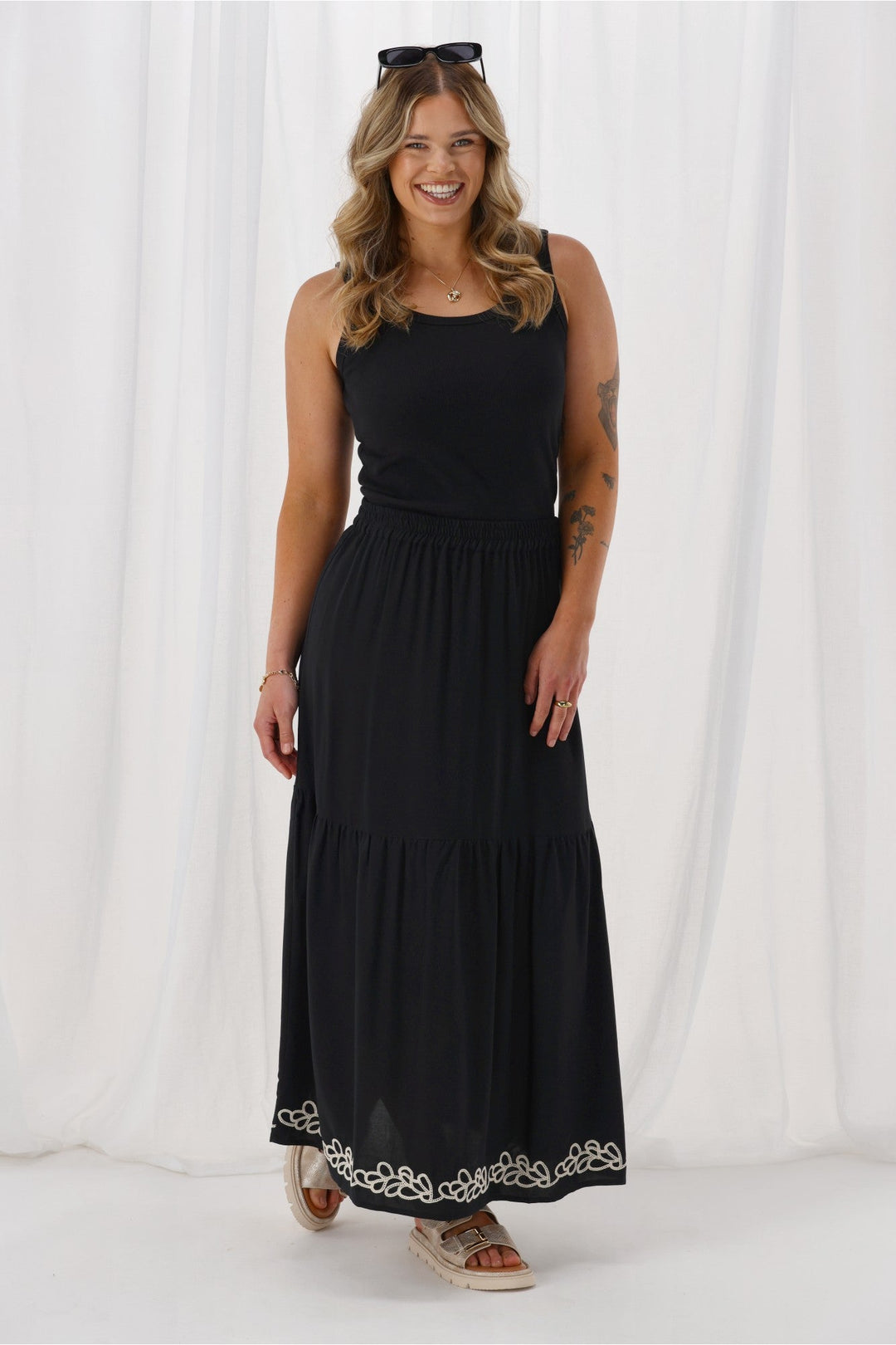 Gloss The Label Nyal Embroidered Skirt Black