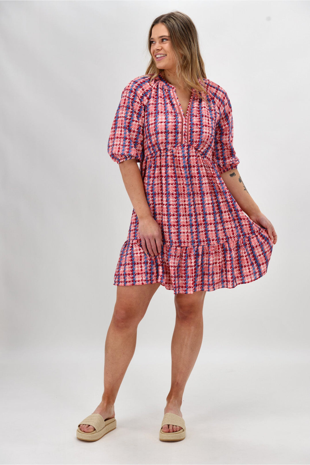 Gloss The Label Barter Empire Dress Pink Blue