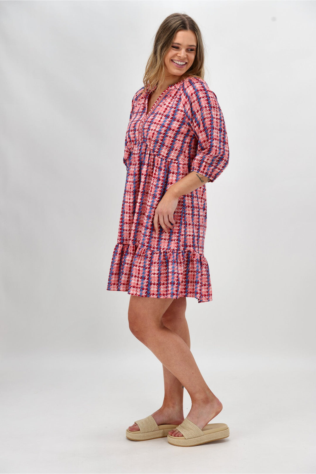 Gloss The Label Barter Empire Dress Pink Blue