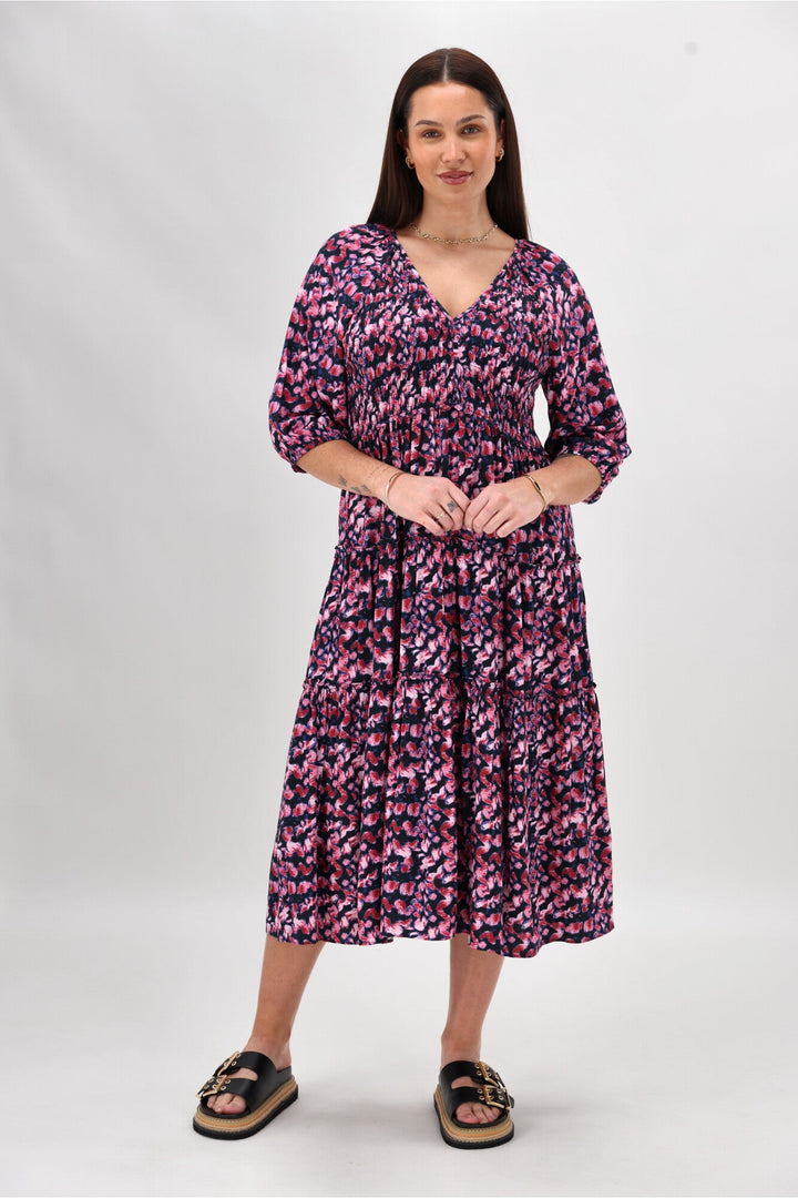 Gloss The Label On Saddah Angle Shirred Bodice Dress Pink Abstract Print