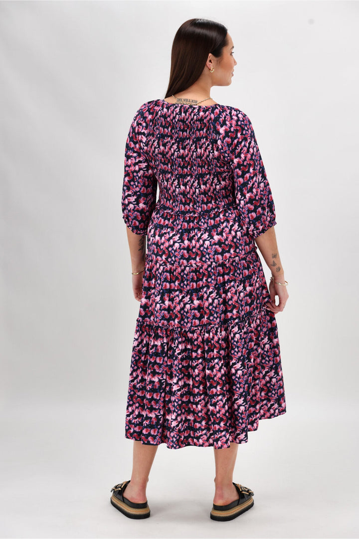 Gloss The Label On Saddah Angle Shirred Bodice Dress Pink Abstract Print