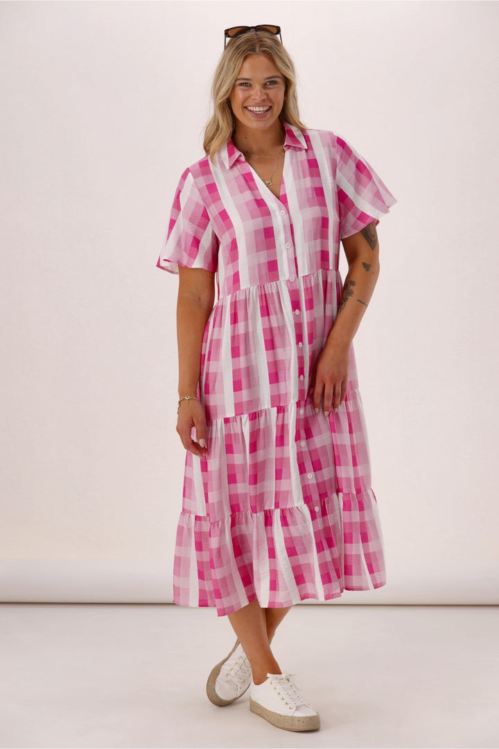 Gloss The Label Pinnacle Whimsical Dress Pink Check