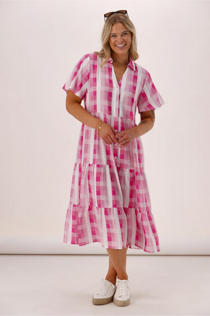 Gloss The Label Pinnacle Whimsical Dress Pink Check