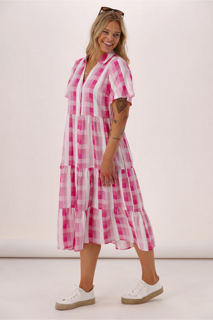Gloss The Label Pinnacle Whimsical Dress Pink Check