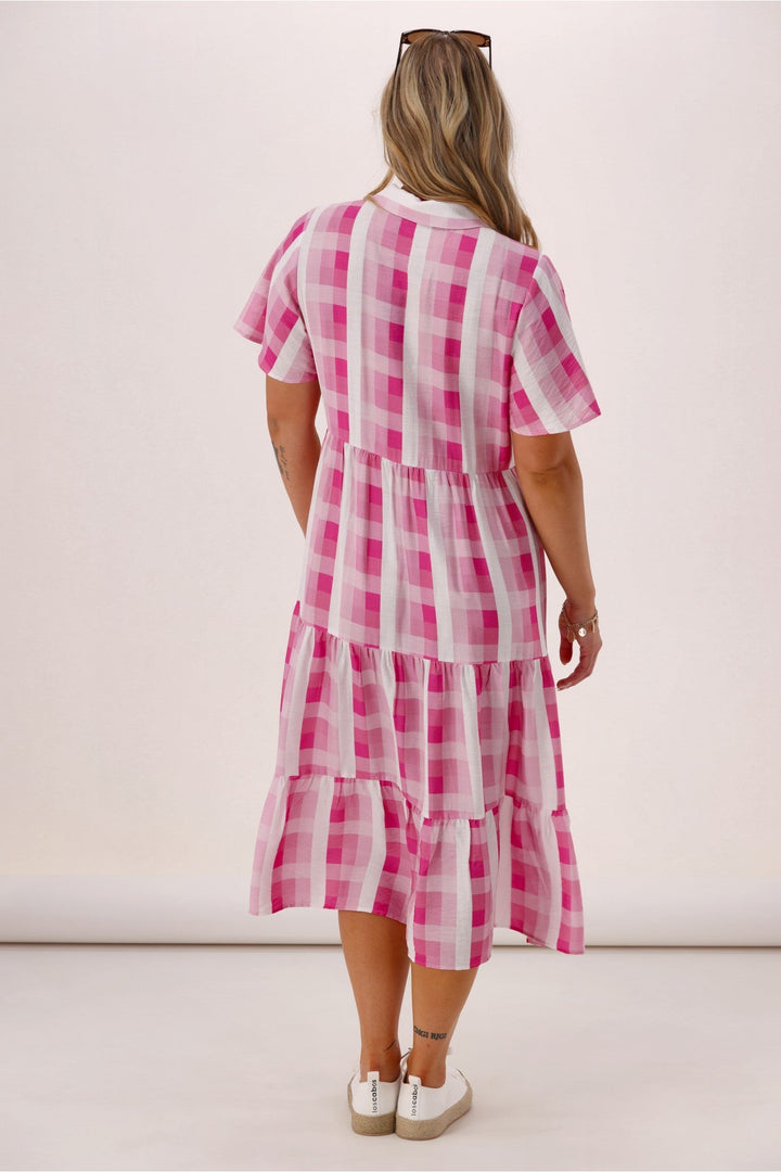 Gloss The Label Pinnacle Whimsical Dress Pink Check