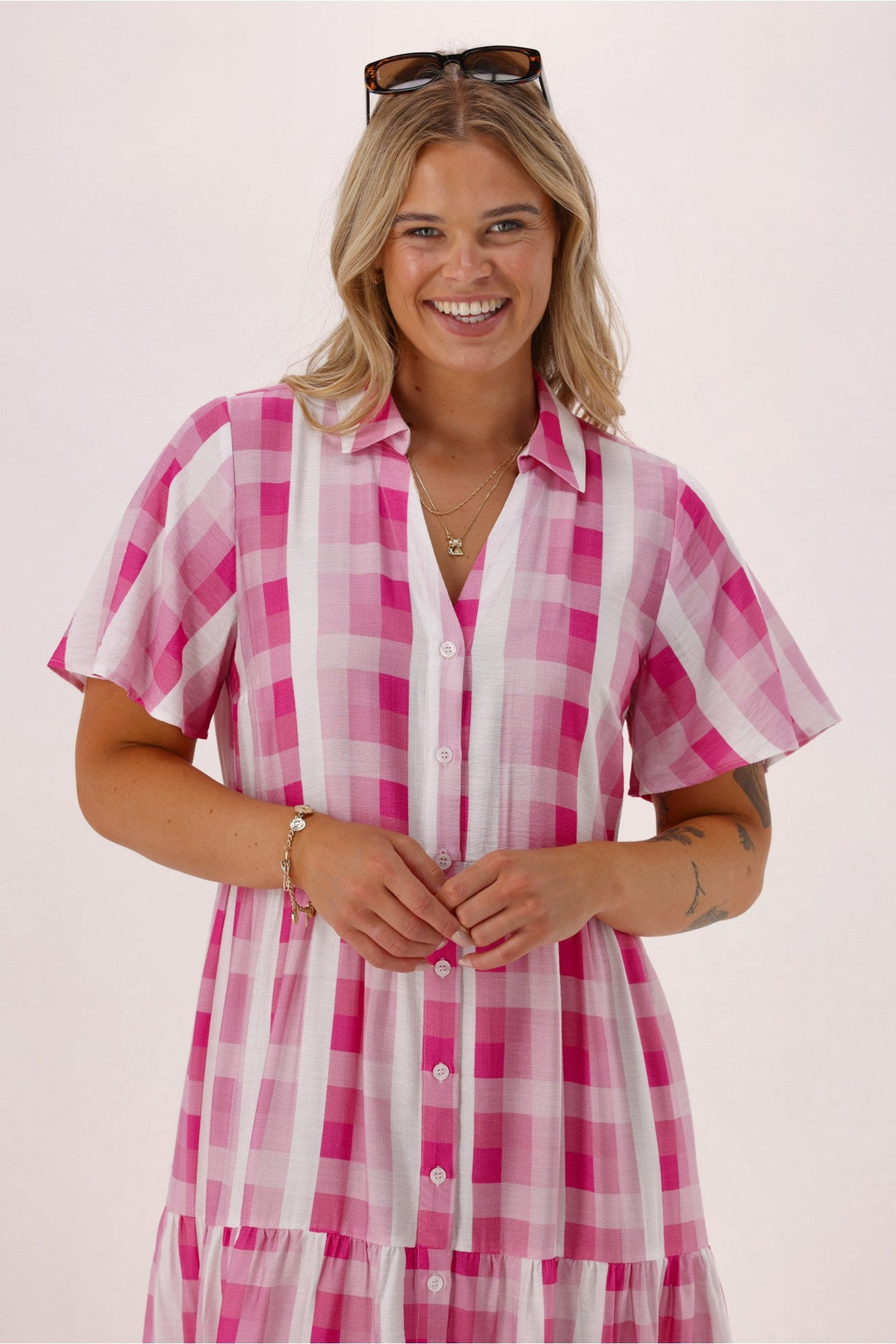 Gloss The Label Pinnacle Whimsical Dress Pink Check