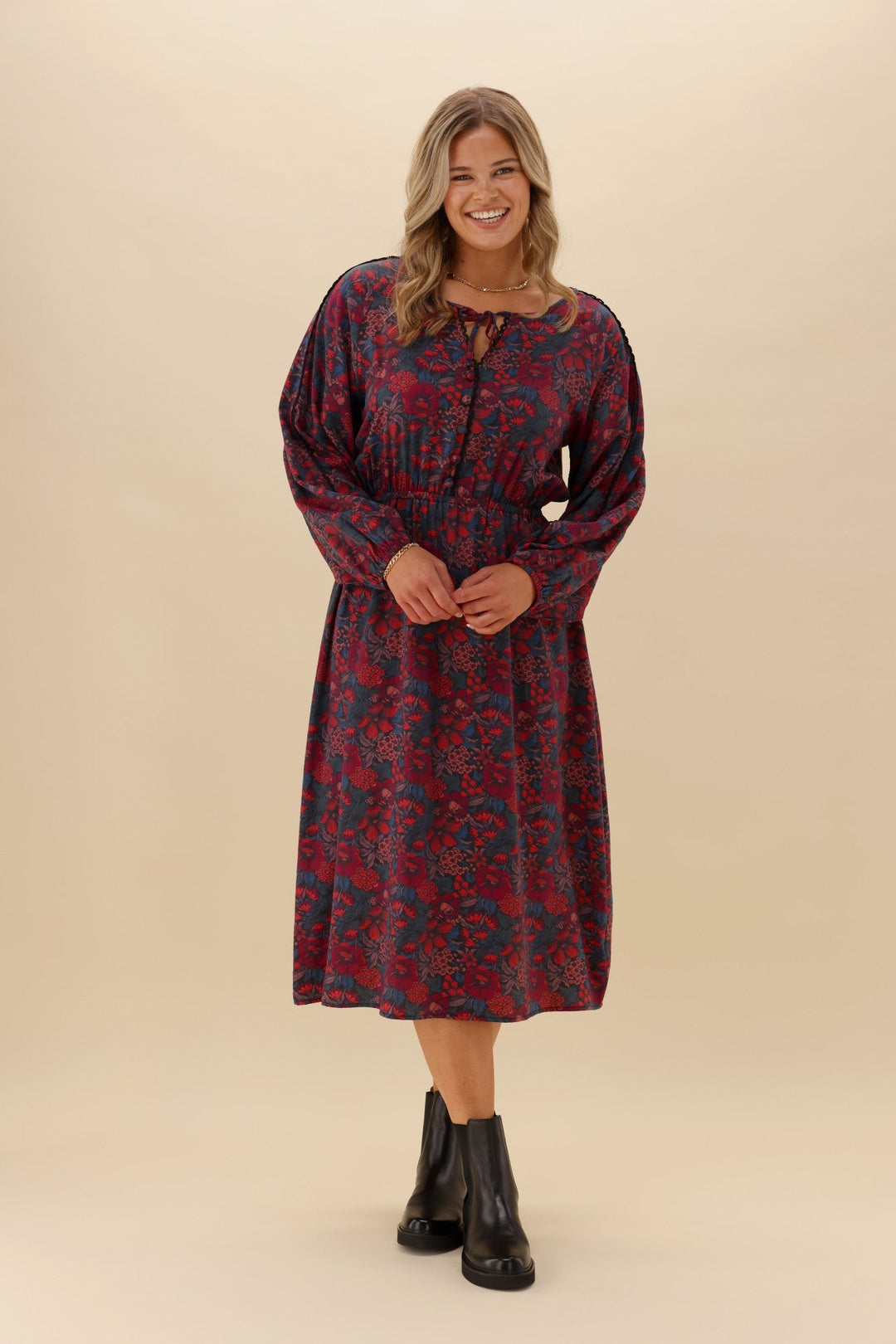 Gloss The Label Quaneil Shirred Waist Dress Twilight Floral
