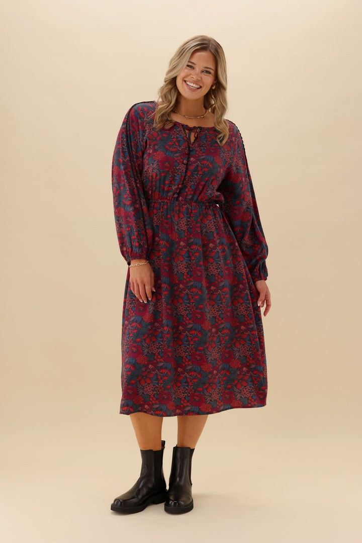 Gloss The Label Quaneil Shirred Waist Dress Twilight Floral