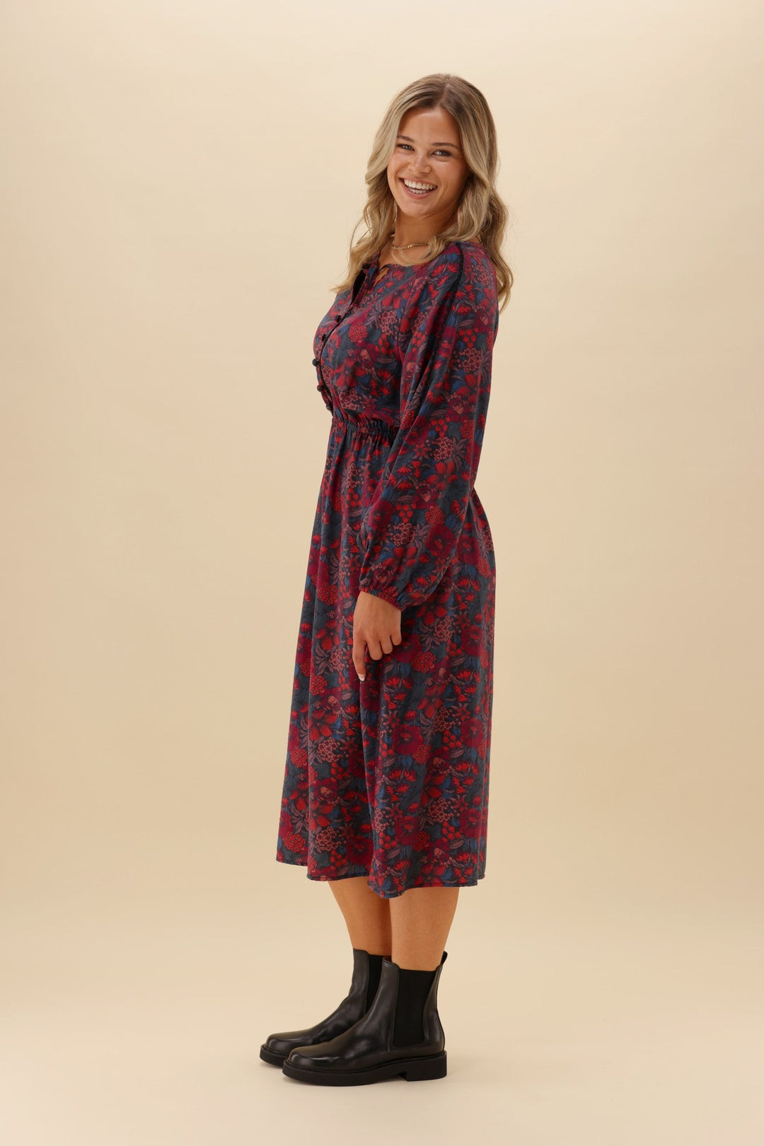 Gloss The Label Quaneil Shirred Waist Dress Twilight Floral