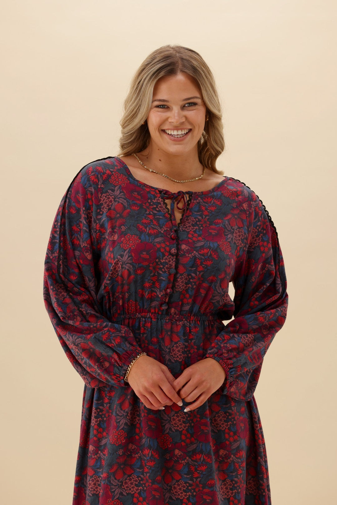 Gloss The Label Quaneil Shirred Waist Dress Twilight Floral
