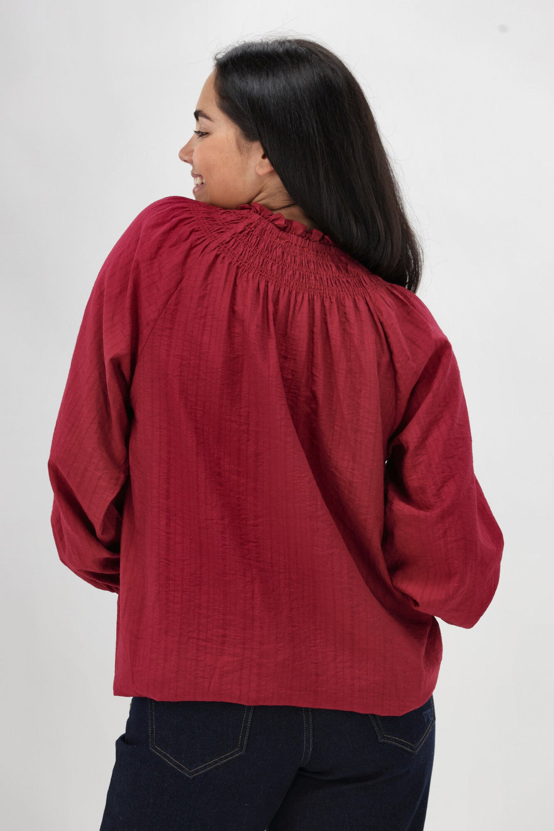 Gloss The Label Raewyn Shirred Neck Top Cranberry