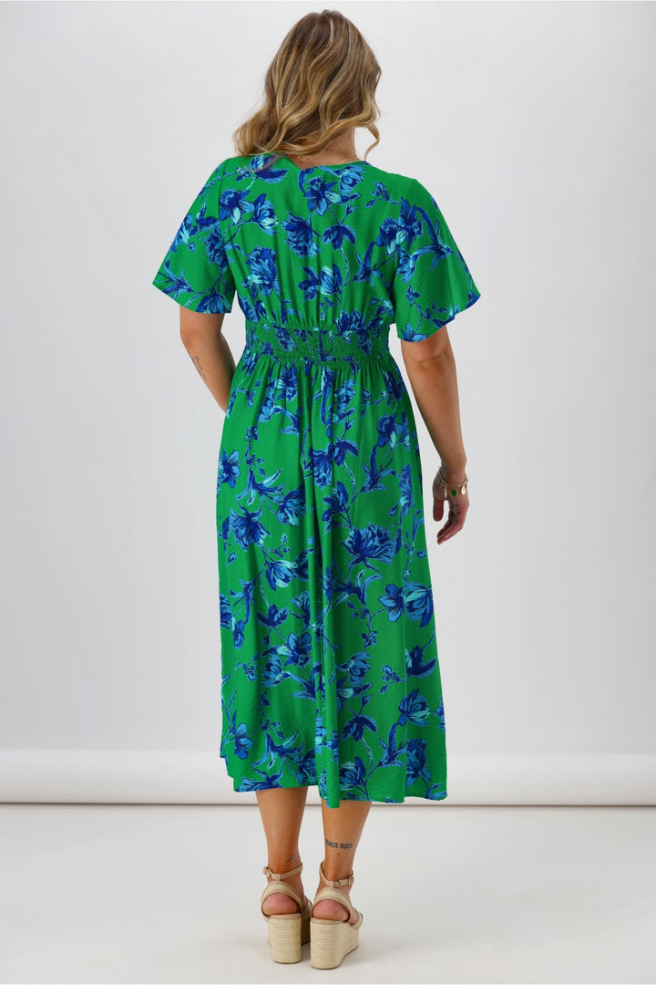 Gloss The Label Rohan Flutter Sleeve Dress Green Floral