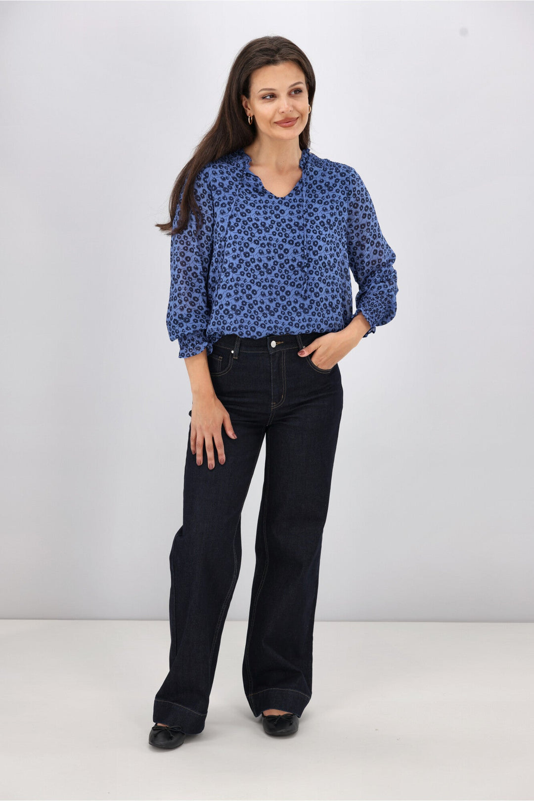 Gloss The Label Rosalia Shirred Bodice Top Azure