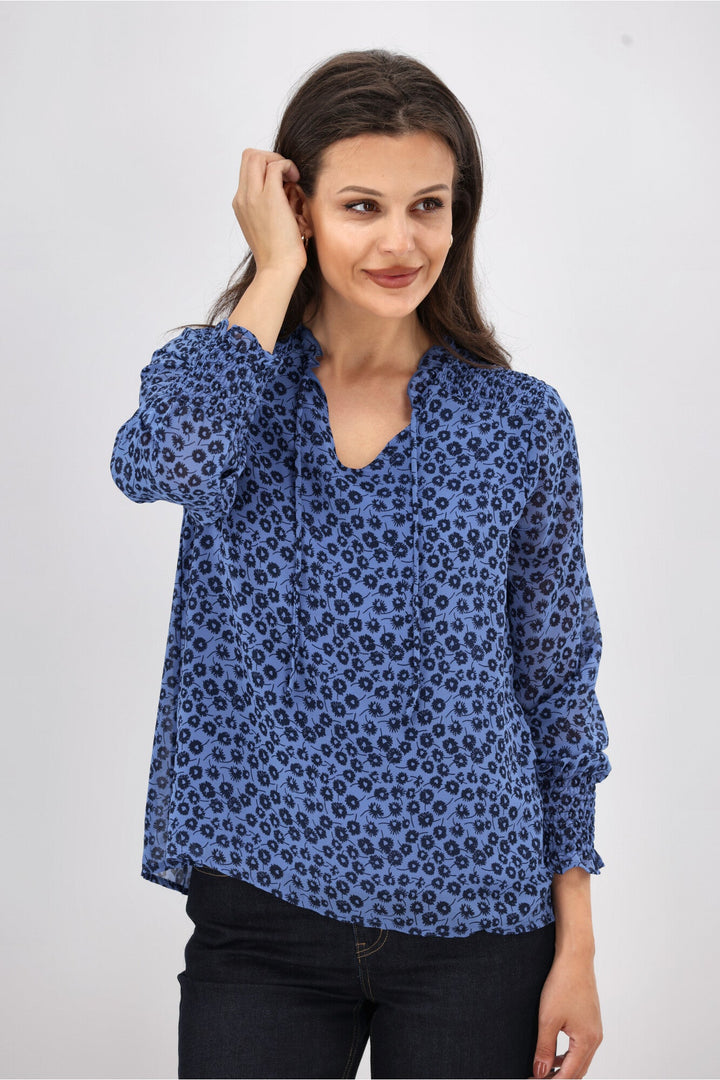 Gloss The Label Rosalia Shirred Bodice Top Azure