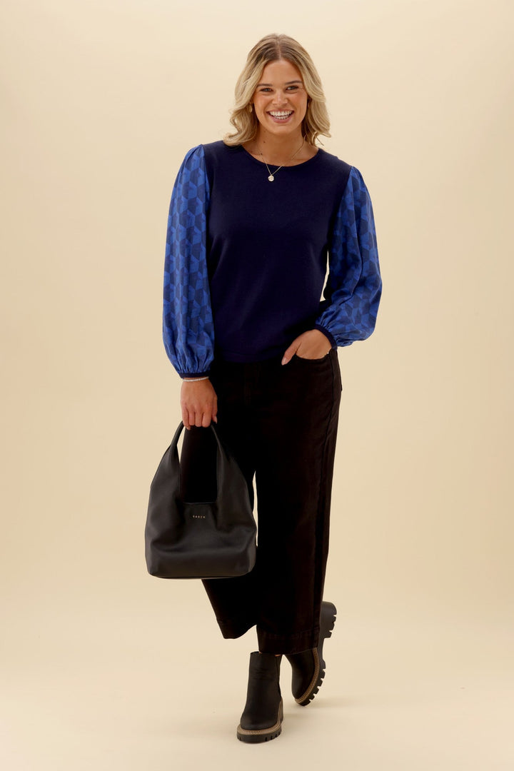 Gloss The Label Sable Top Navy Geo print