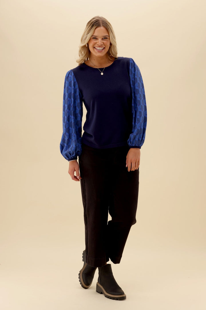 Gloss The Label Sable Top Navy Geo print