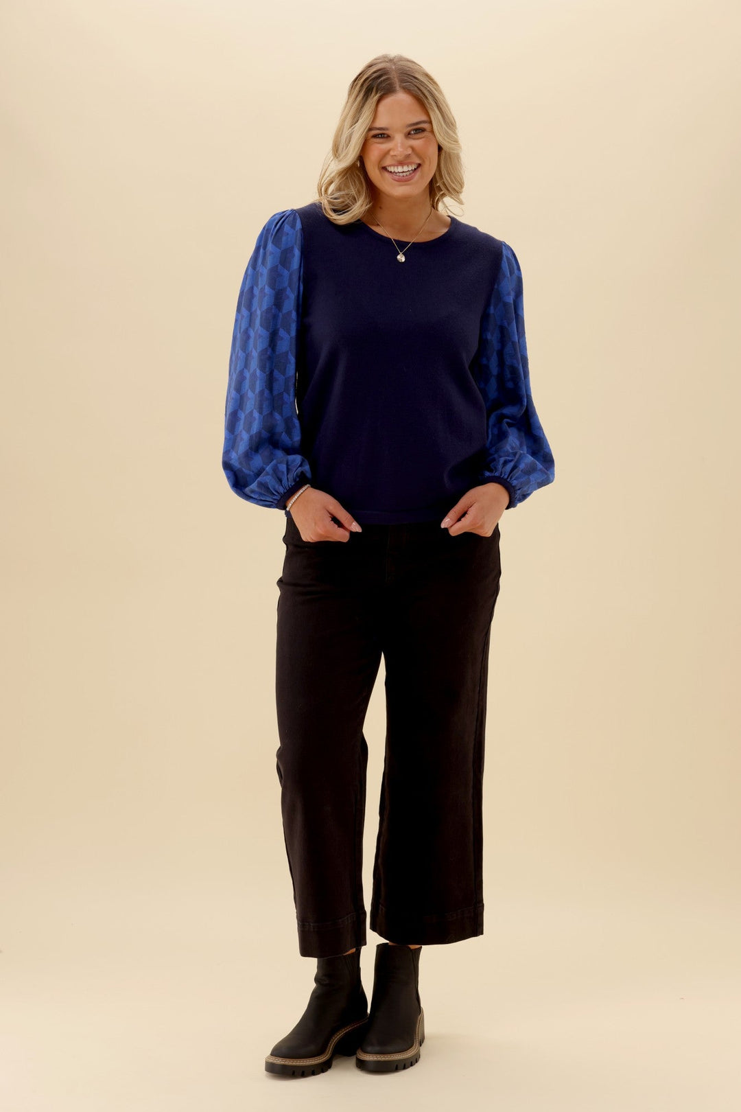 Gloss The Label Sable Top Navy Geo print