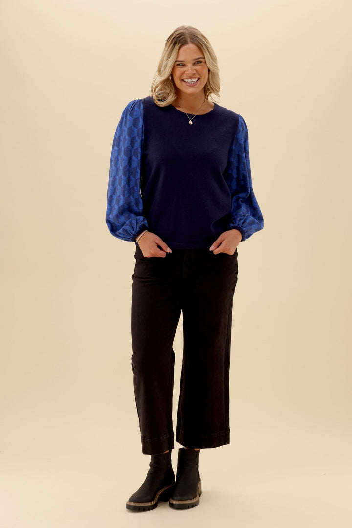 Gloss The Label Sable Top Navy Geo print