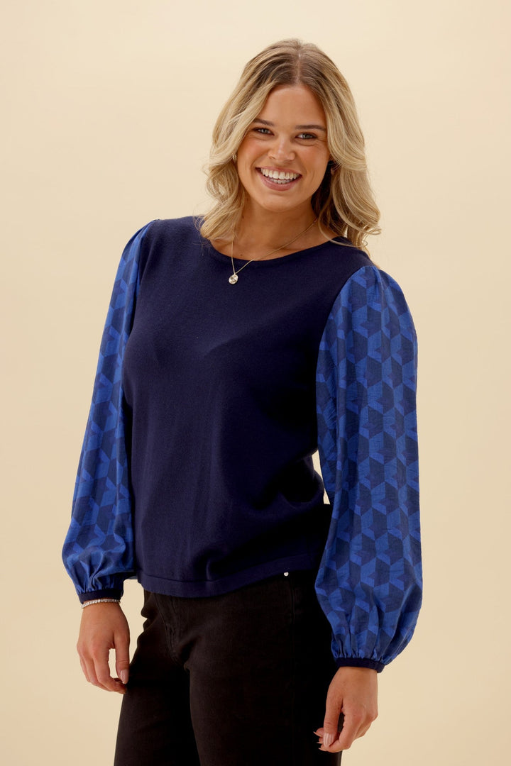 Gloss The Label Sable Top Navy Geo print