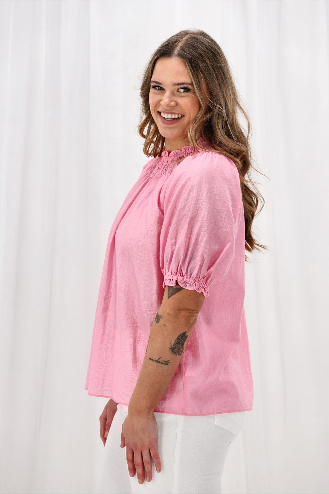 Gloss The Label Serena Peasant Top Pink