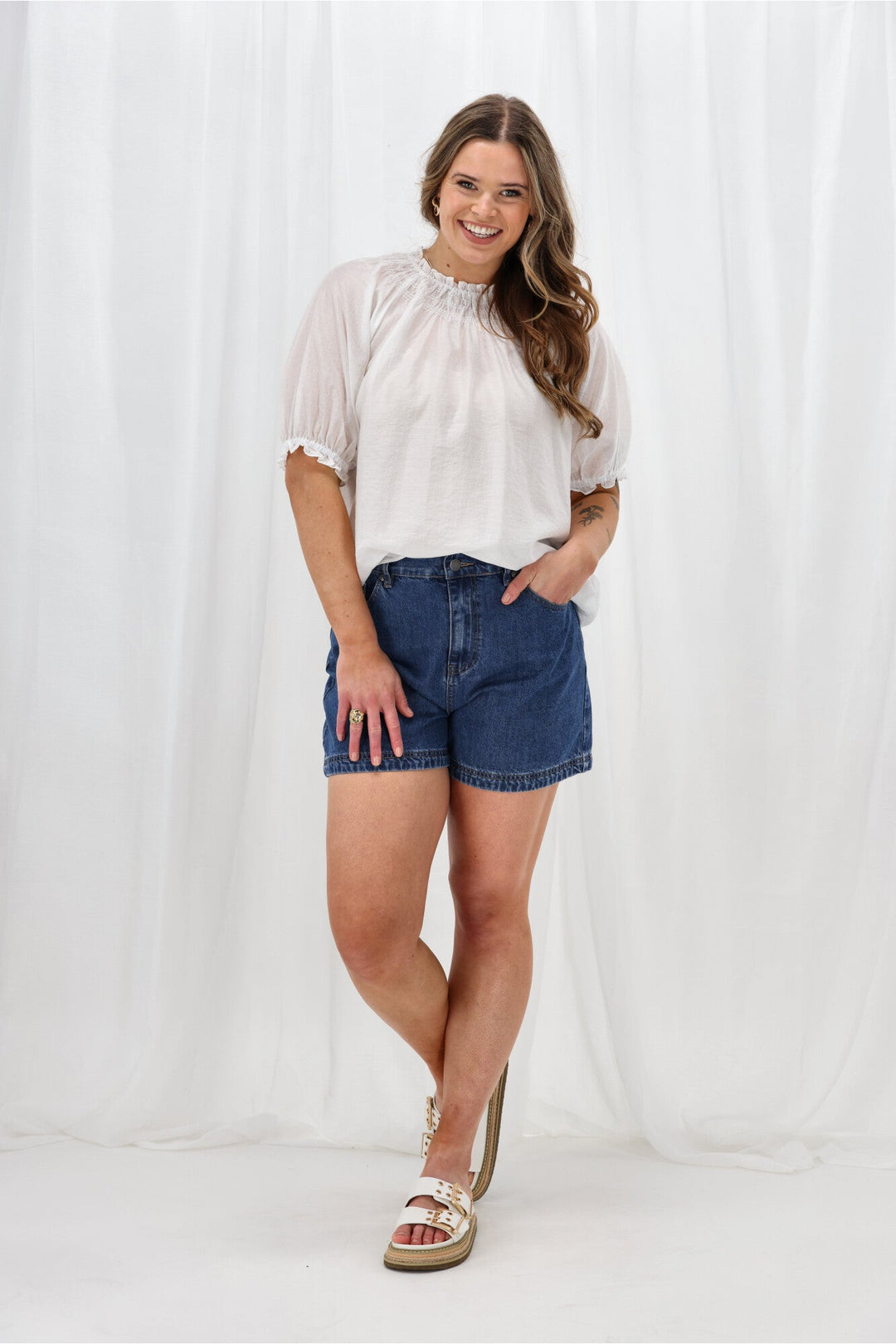 Gloss The Label Serena Peasant Top White